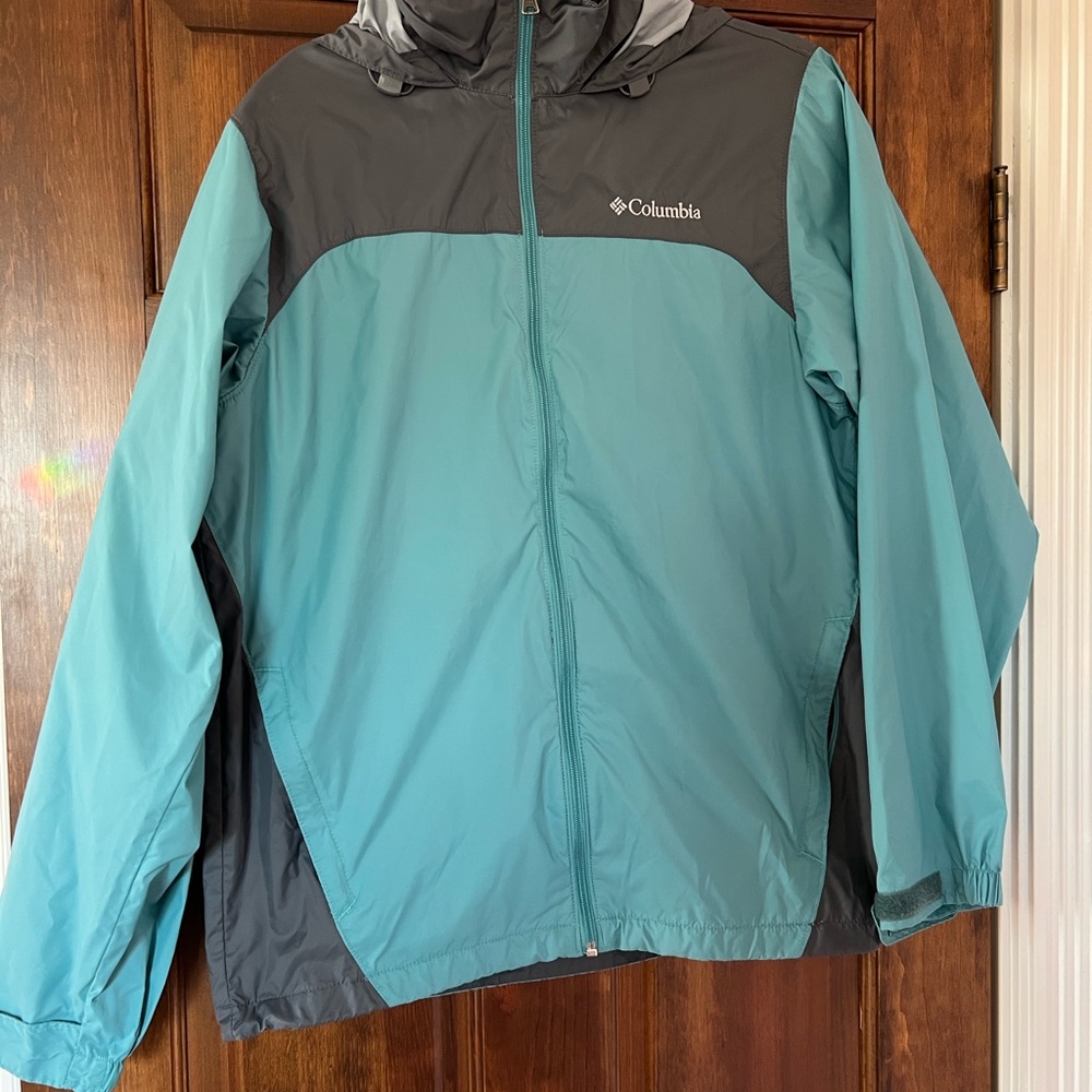 Columbia Women's Rain Jacket Small Teal Gray Waterproof Hooded Outdoor‎ Coat